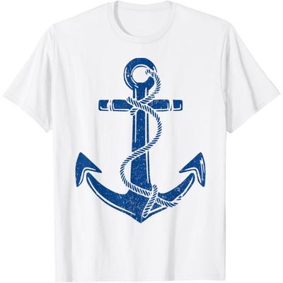 T-shirt art ancre corde bleu marine grunge vintage usé nautique