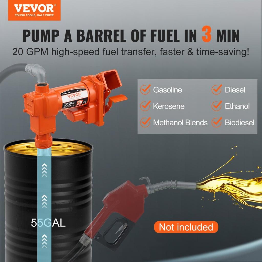 Fuel Transfer Pump, 12V DC 20 GPM 1/4 HP, High Flow Cast Iron Gasoline Extractor Pump with Fuel Collection Box Design for Gasoline, Diesel, Kerosene,