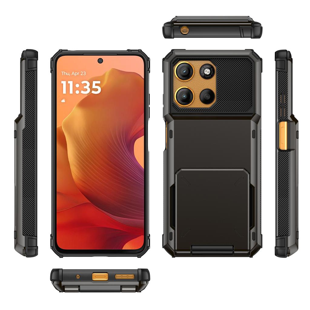 Für Motorola Moto G15 4G Hülle PC + TPU Doppelschicht Rückseite Handyhülle mit Kartenhalter