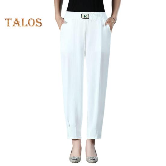 

Женские летние брюки-шаровары с эластичной высокой талией, однотонные тонкие длинные брюки с боковыми карманами, повседневные брюки, уличная одежда 5XL белый