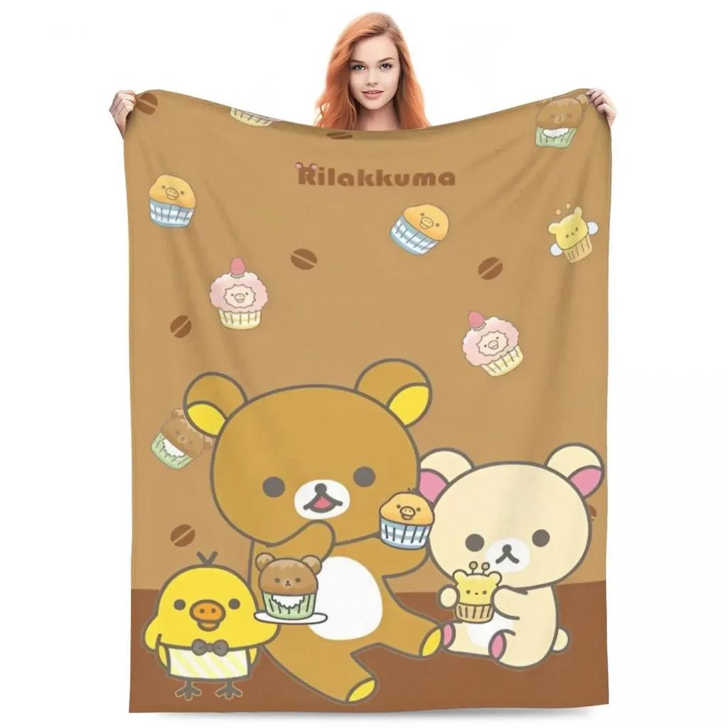 Super Warm Rilakkuma Cartoon Plush Throw Blanket for Bed Cover Home Decor and Picnic Flannel Bedspread