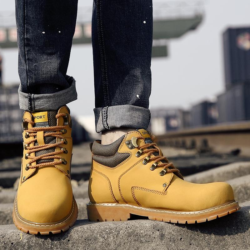 Large size 2025 cotton shoes British retro locomotive boots men's leather Martin boots outdoor tooling high-top men
