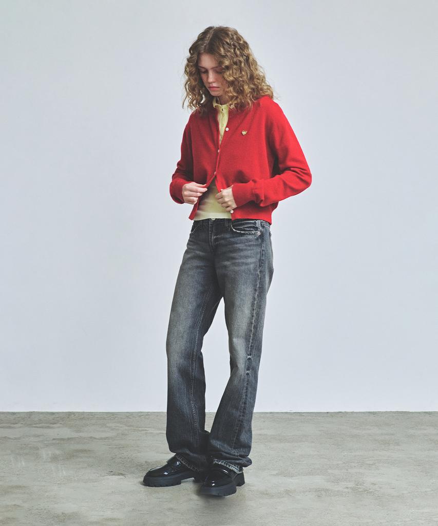 Knitted (W) Basic Essential Washable Round Cardigan Red