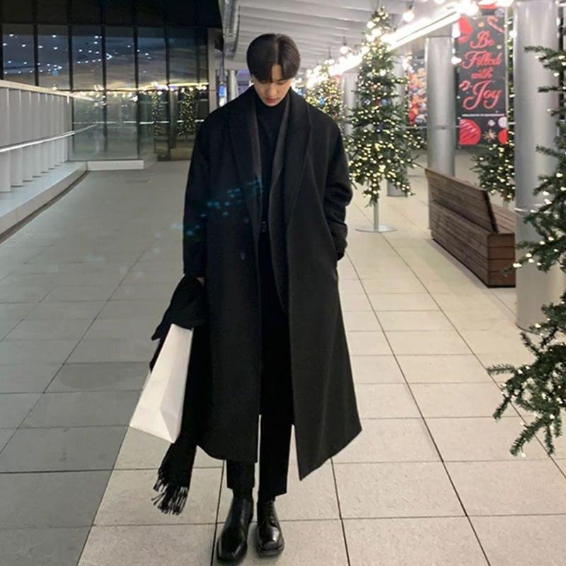 Autumn and winter woolen coat men's double-layer trench coat medium and long knee-feeling cashmere woolen jacket trend