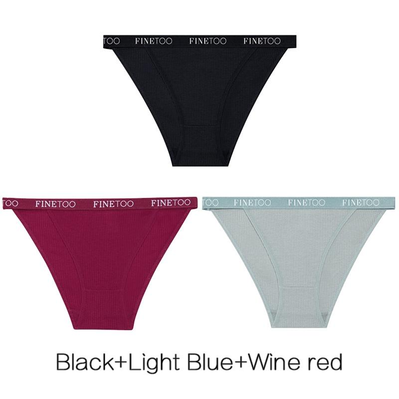 FINETOO 3Pcs/set Women's Cotton Panties Low-Rise Female Comfortable Underwear Waffle Briefs Letter Belt Underpants Lingerie New