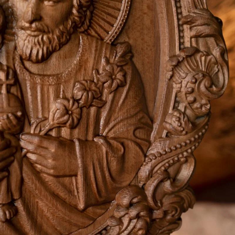 Christian Catholic Religious Saint Joseph Wood Carving Icons Wall Art Work Figure Carving Home Decor