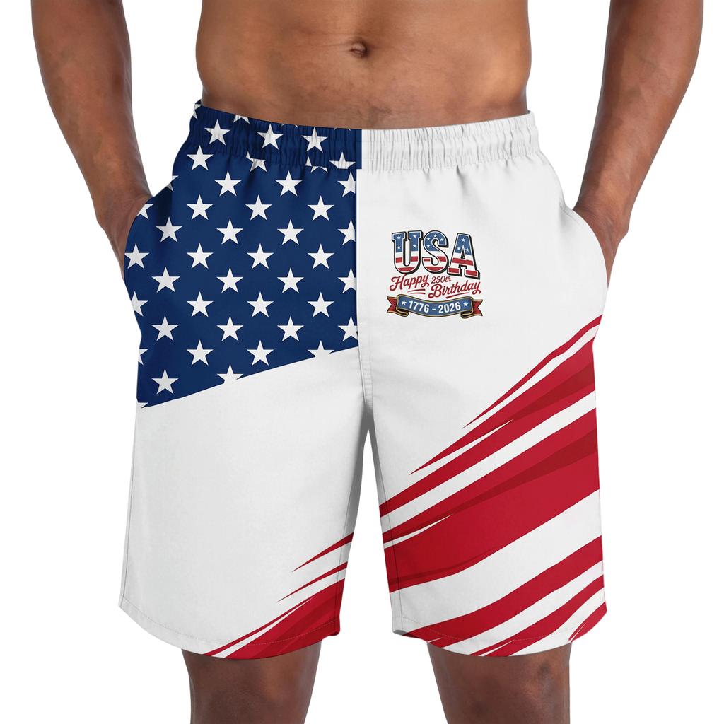 Pantalones Cortos Casuales de Moda con Estampado del Día de la Independencia para Hombre, Pantalones Cortos Deportivos Ligeros y Transpirables para Hombre