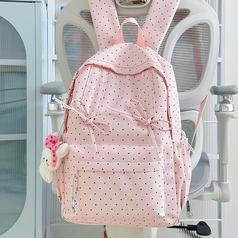 Schoolbag Korean Polka Dot Bow Sweet Schoolbag Female Junior High School College Student College Style Backpack Travel Backpack
