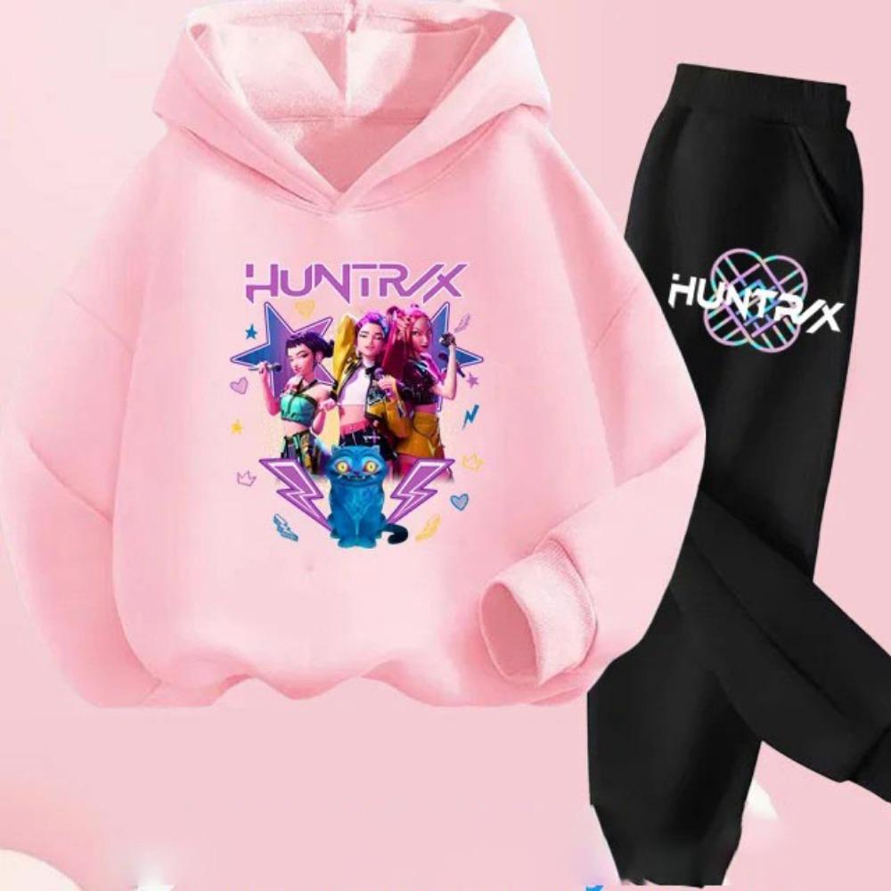 Kids Hoody Suit KPop Demon Hunters Printed Children's Clothing Y2K Hoodies+Pants Sports Sets KPop Demon Hunters