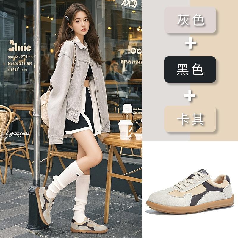 Leather retro little white shoes women's autumn new flat bottom tilted head sports shoes casual women's shoes versatile shoes children