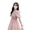 Women's French Floral Puff Sleeve Square Neck A-Line Midi Dress - Summer 2026