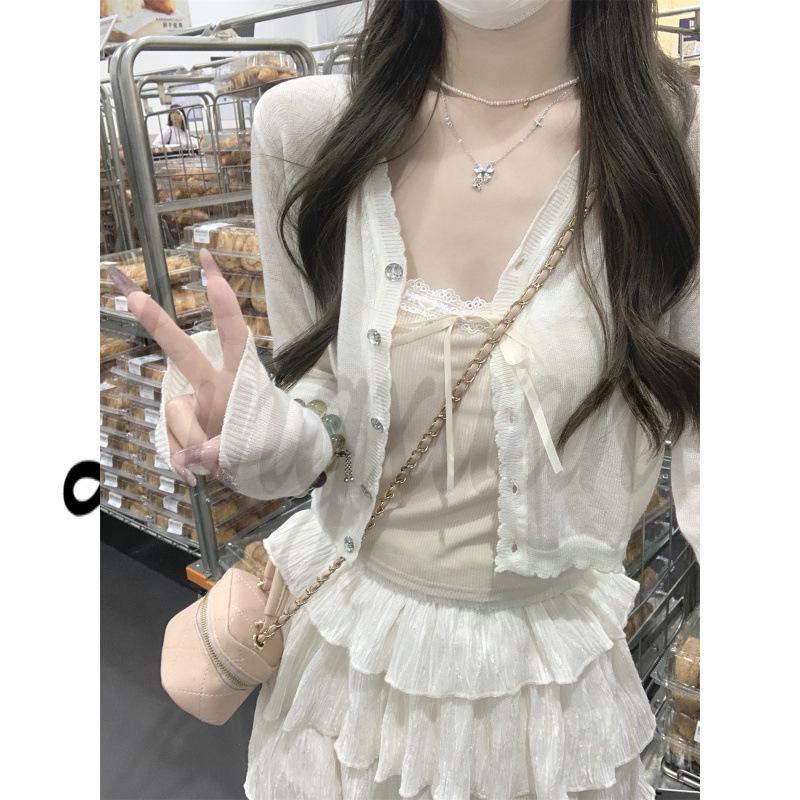Korean Style Summer Sweet Bow Lace Trim Wool-Blend Knit Camisole Vest