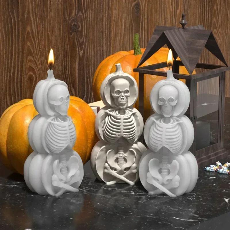 Fun Skull Candle Silicone mold Diy handmade candle Plaster crafts Resin soap mold for Halloween gifts