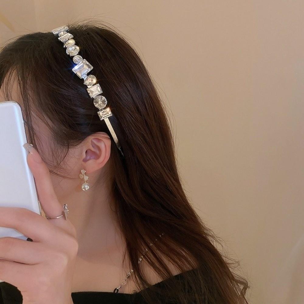 Leaf Bridal Wide Headband Geometric Women Hair Hoop Temperament Rhinestone Headband  Hair Ornaments