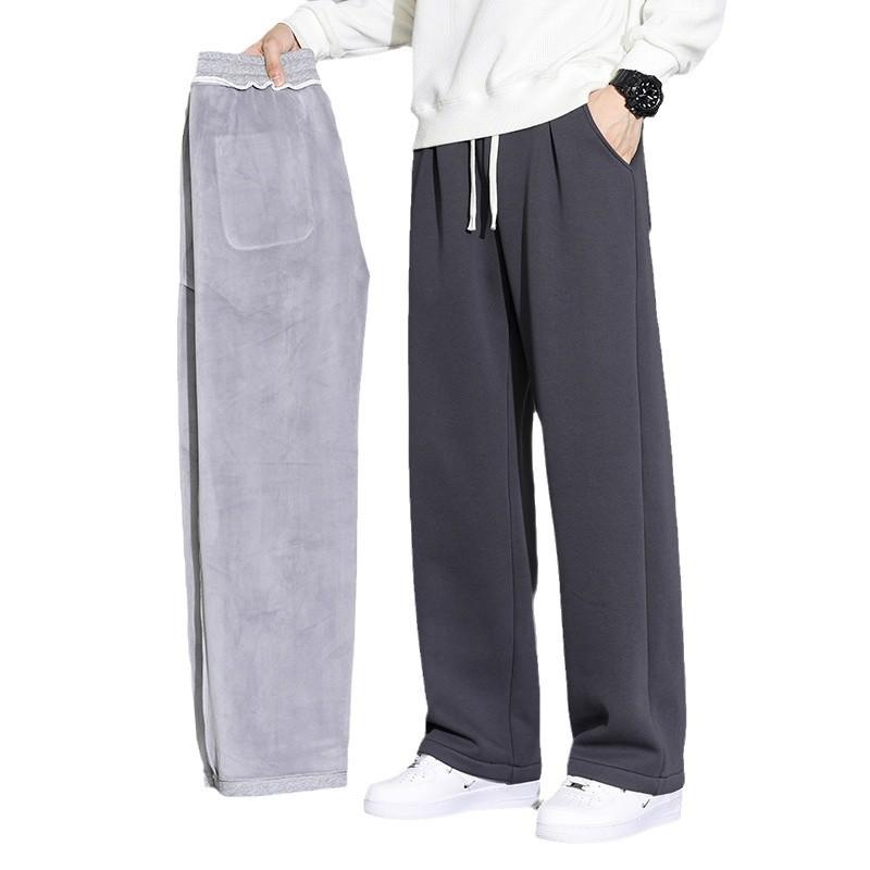 Autumn and Winter Wide-leg Pants Men's Velvet Straight Loose Sports Casual Long Pants Black Sweatpants 2026 New