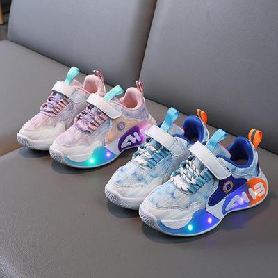 Chaussures de Sport Légères pour Enfants Printemps et Automne Filles Chaussures à Velcro Mode Garçons Chaussures de Course à Lumière LED