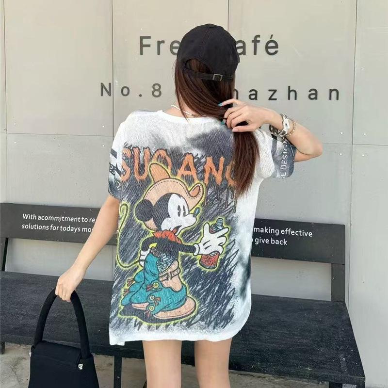 Summer 2025 Women's Loose Ice Silk Knit T-Shirt - Trendy Short Sleeve Top