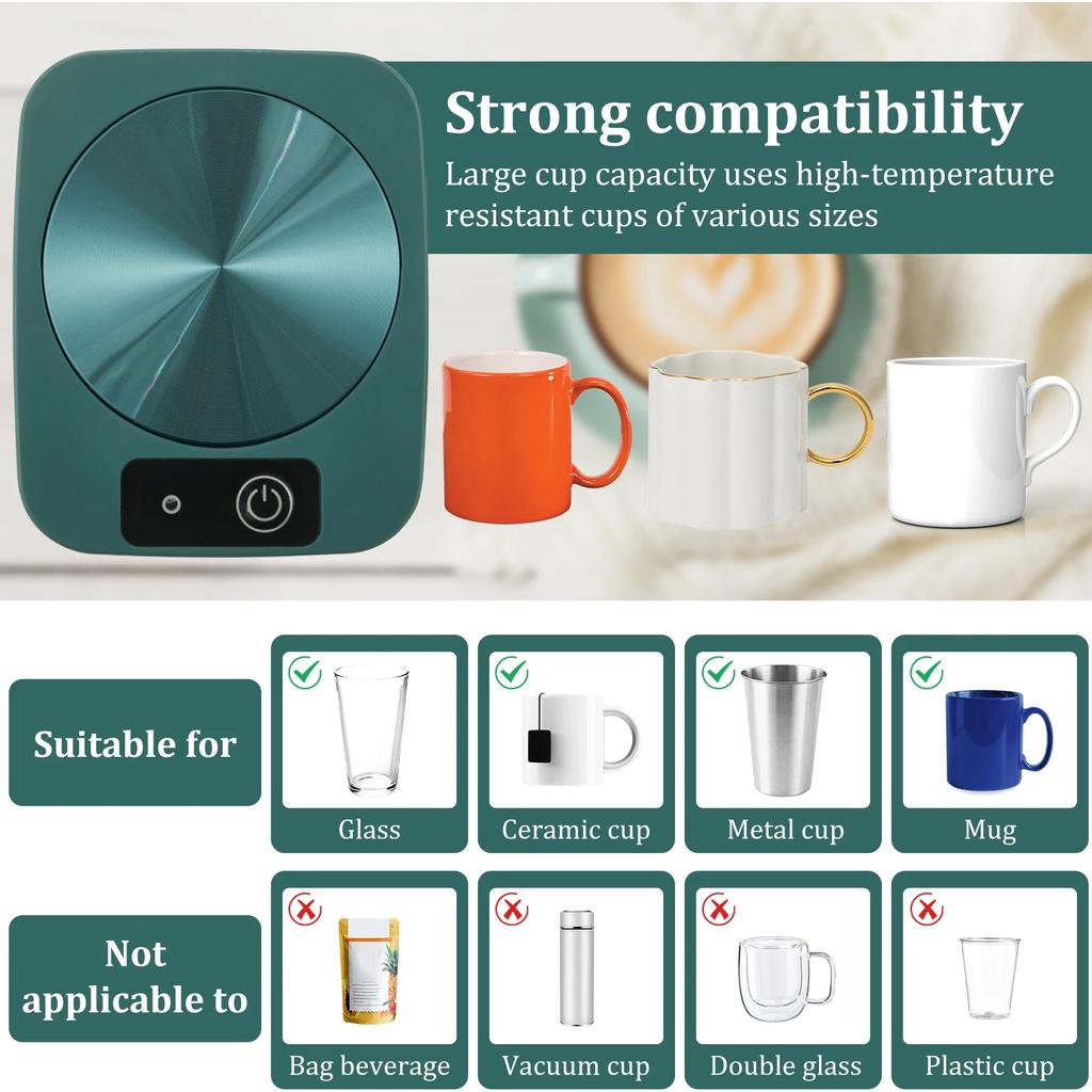 Mug Warmer Portable Cup Warmer Fast and Even Heating Electric Coffee Warmer with US Cable Plug Thermostat Coffee Cup Heater for