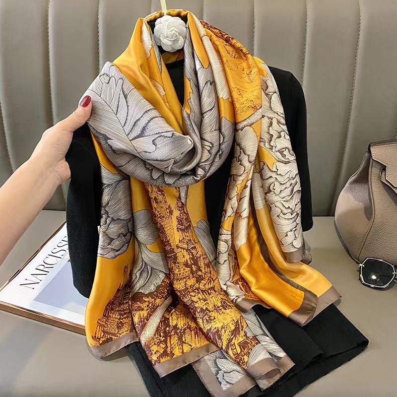 Spring Dustproof Print Shawls Winter Ethnic Style Satin Scarves Fashion Sunscreen Beach Towel Popular 180X90Cm Big Bandanna