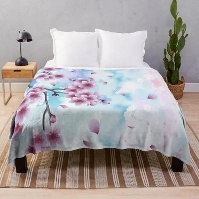 Weiß Rosa Kirschblüten Flanelldecke Romantische Blumen King Queen Full Size Für Wohnzimmer Sofa Couch Leicht
