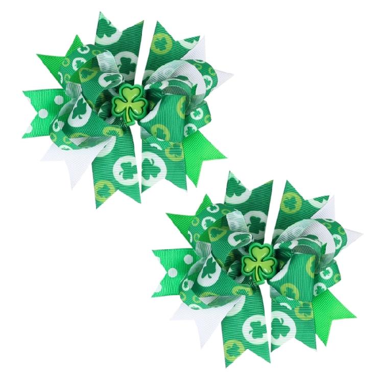 2pcs Children's Irish Festival Bows Hair Clip Enhancing Festival Spirit Childrens Ribbon Hairpin Hair Decoration