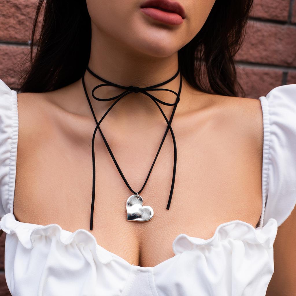 Pull-out adjustable wax thread necklace simple alloy big love pendant necklace