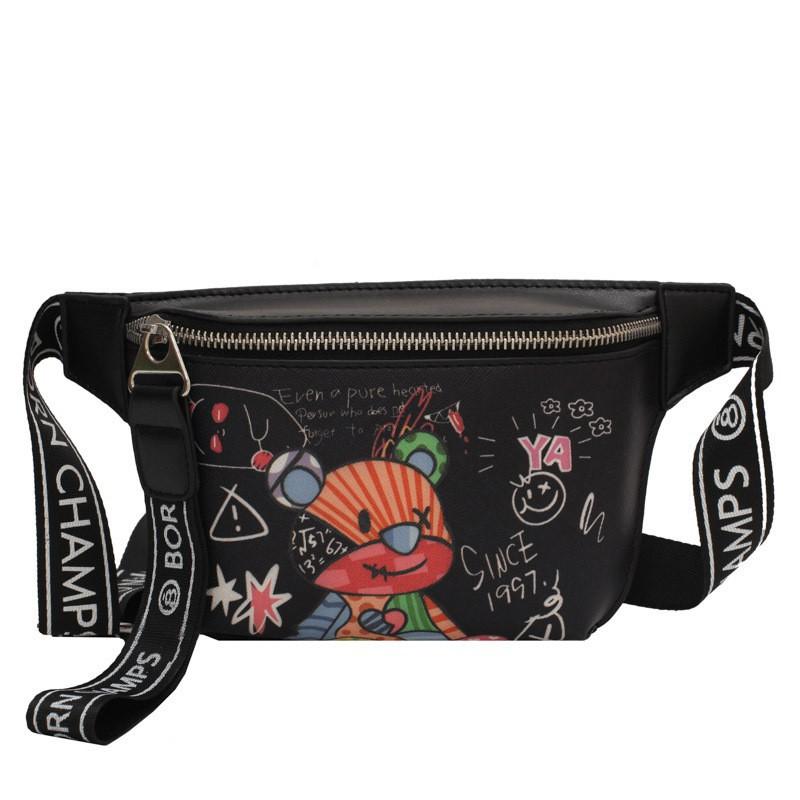 

Small Bag 2026 New Fashionable Cute Cross-body Chest Waist Casual Disco Painted Graffiti Backpack one size чёрный