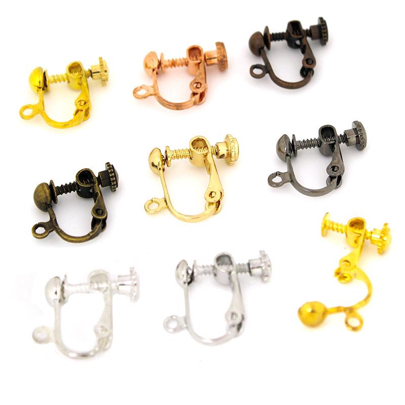10Pcs Brass Screw Ear Clip-on Earring Converter Ear Cuffs No Piercing DIY Earring Findings Jewelry Making Supplies