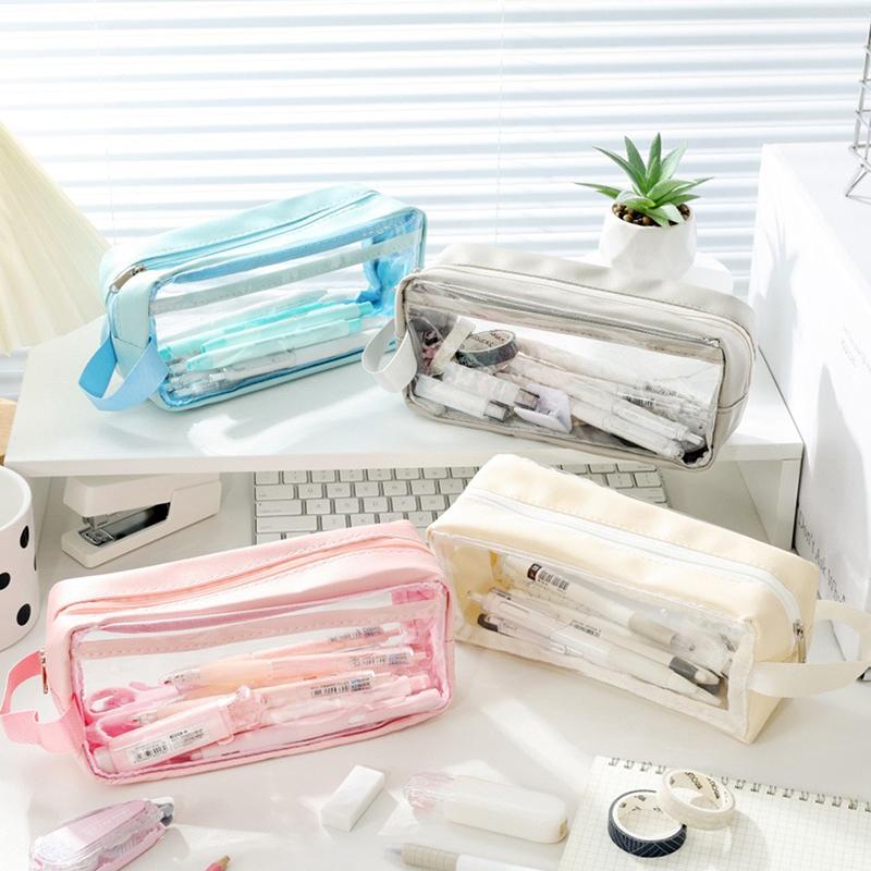 Pvc Transparent Large Capacity Pencil Bag Ins Style School Case Stationery Holder Waterproof Portable Storage Pen Case