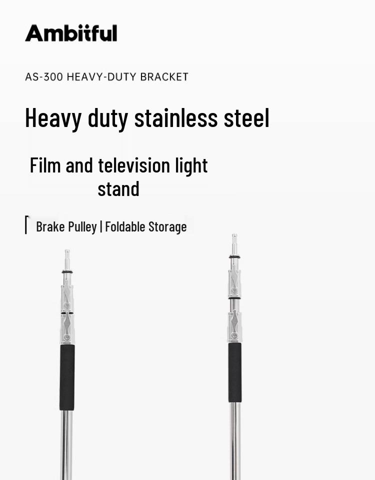 Ambitful AS-300 Heavy-Duty Stainless Steel Photography Light Stand with Thickened Base and Horizontal Arm