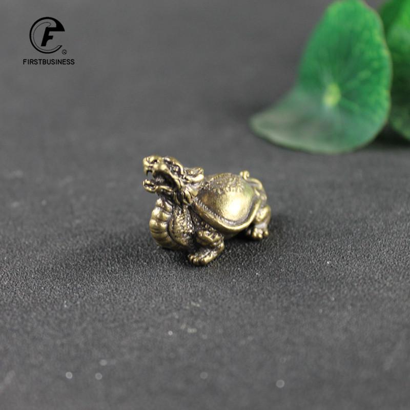 Antique Copper Solid Longevity Dragon Turtle Miniature Figurines Desk Ornament Vintage Brass Animal Sculpture Craft Home Decor