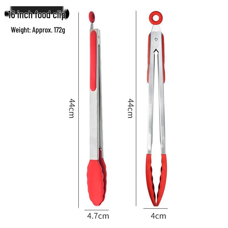 High-Temperature Resistant Silicone and Stainless Steel Food Tongs - Ideal for Barbecue, Roasting, and Bread.