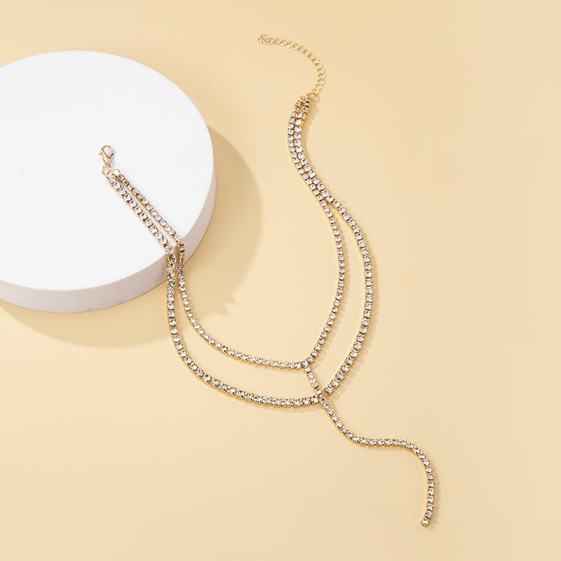 European and American accessories super flash full diamond tassel necklace ins fashion personality long collarbone chain wholesale