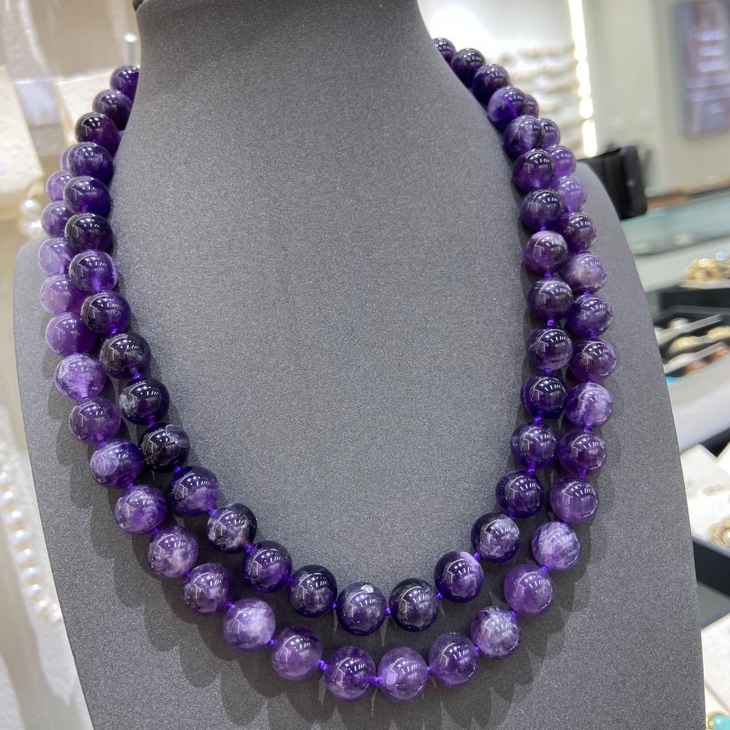 10Mm Natural Amethyst Large Particle Double-Layer Removable Necklace Sweater Chain Knotted, A Variety Of Ways To Wear