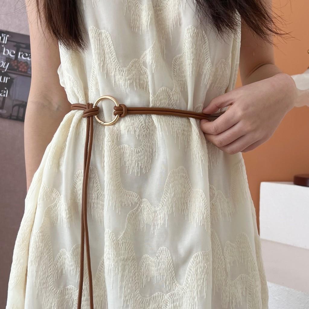 New Summer Women's Pu Leather Thin Belt For Dresses With Decorative Knot Design