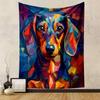 Colorful Geometric Dachshund Portrait Patterned tapestry home decor, suitable for bedroom and living room, gift