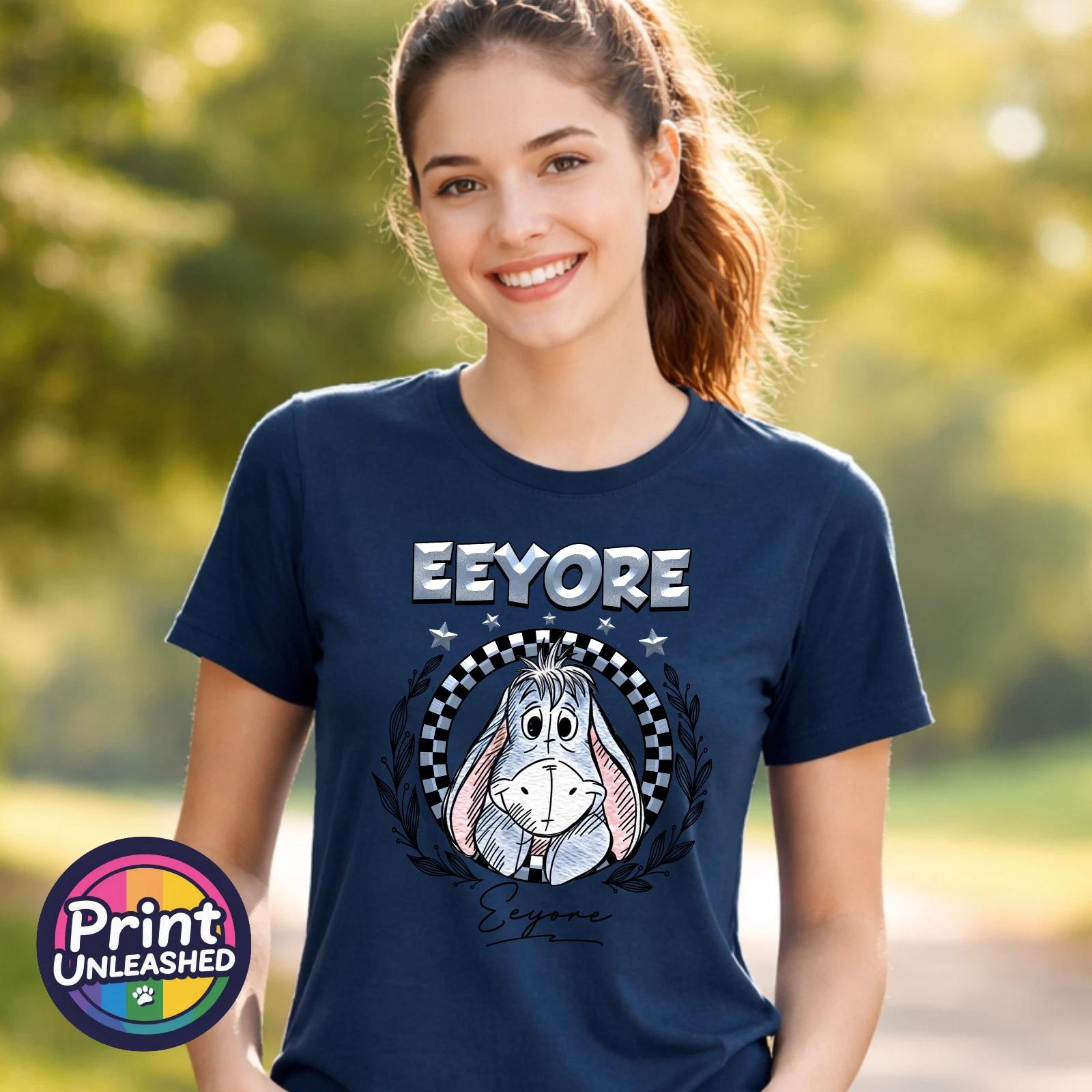 Round Eeyore T-Shirt Gildan Ladies Navy Blue Tee S-2XL Women s UK Sizes 6-18 XL