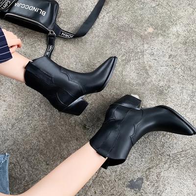 Fashion Plus Size 33-45 Slip-On Retro Black Booties Woman Winter Autumn Western Boots Women 2025 Fashion Ankle Cowboy Boots Shoes Woman