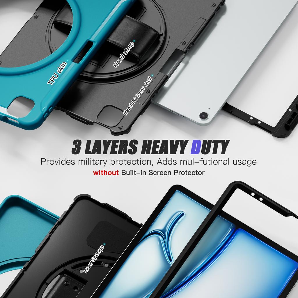 360 Rotatable Stand Case Universal For iPad Air 13 2025 M3 2024 M2 Pro 12.9 2018 2020 2021 2022 3rd 4th 5th 6th Gen PC-TPU Cover