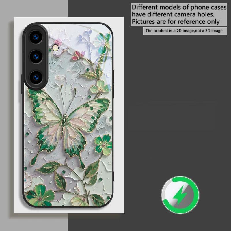 Elegant pink butterfly suitable for Samsung Galaxy S26 Ultra S20 FE S21 S22+ S23 Plus S24 Ultra 25 Edge black Glass Phone Casee