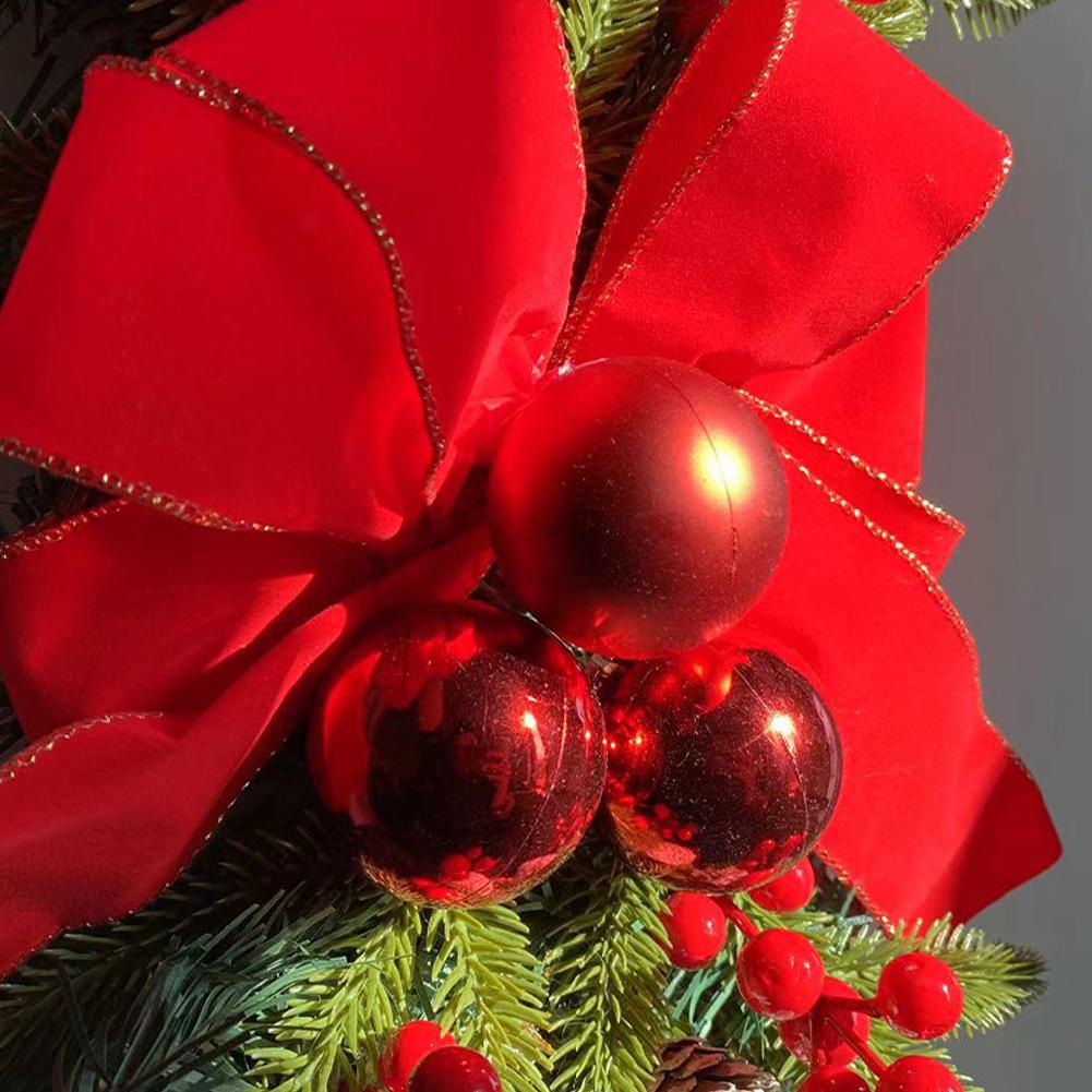 Artificial Hanging Stairs Garland with Pinecones&Bowknot Bells Rattan Christmas Decoration for Stair Front Door Decoration