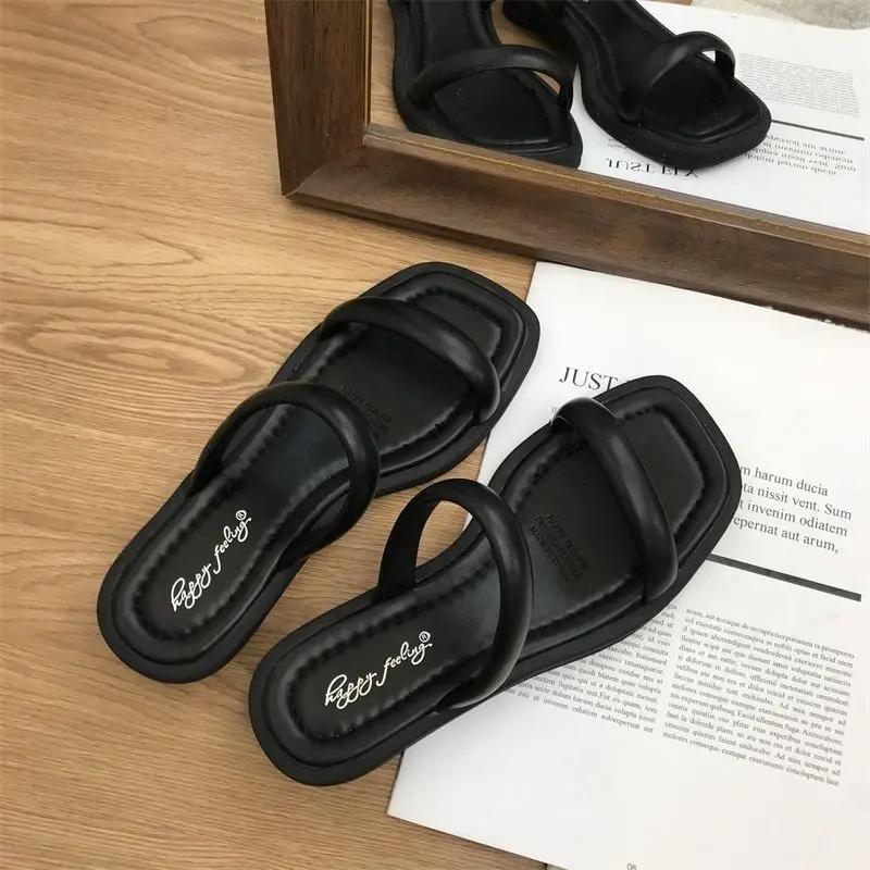 Slides Open Toe Shoes Indoor Soft on Word Off White Low Heel Outside Women's Slippers and Ladies Sandals Footwear Natural Skin F