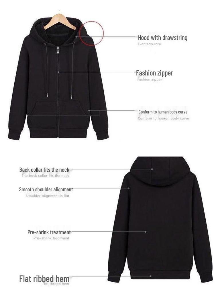 Men's Plus Size Fleece Lined Zip-Up Hoodie Jacket for Autumn/Winter