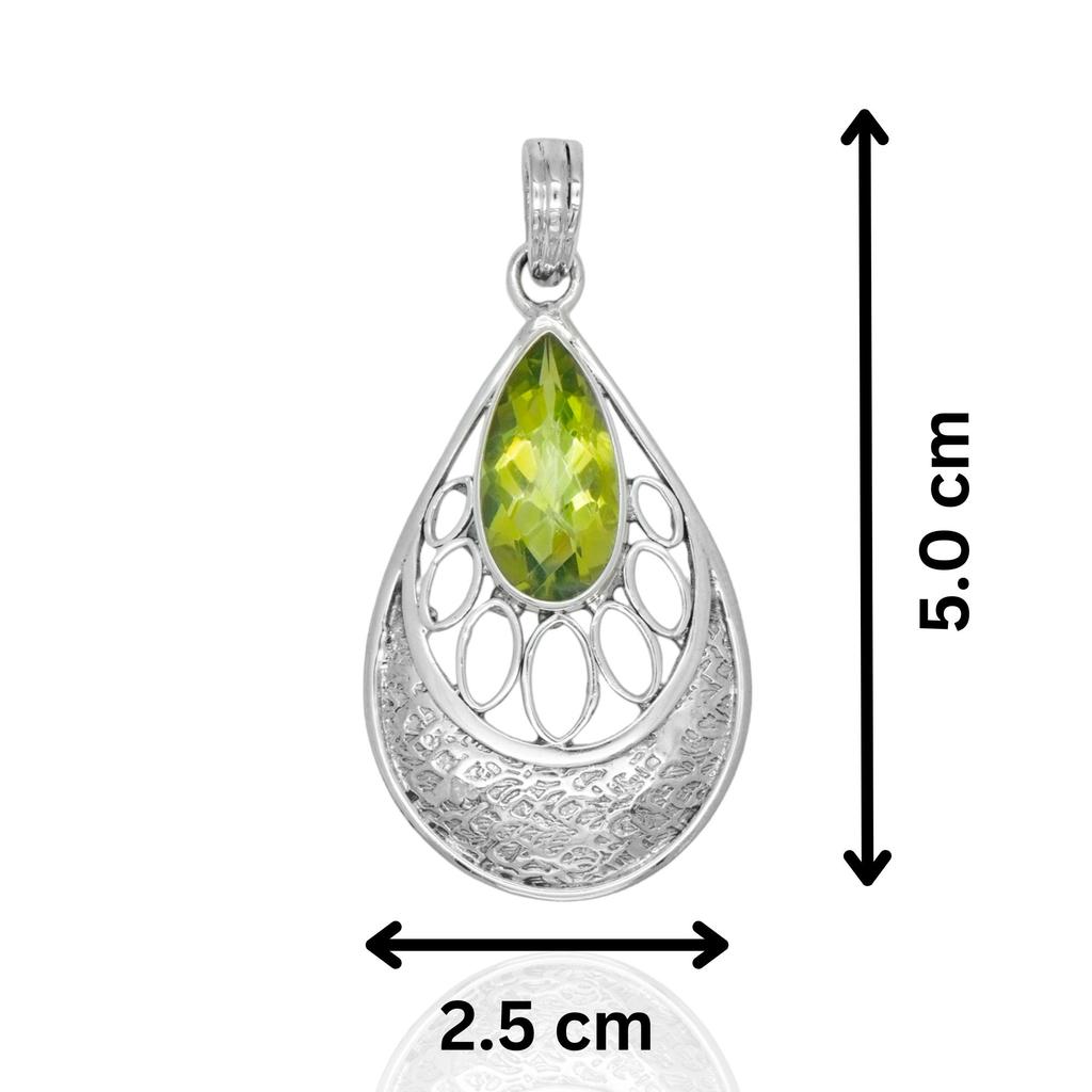 Green Quartz Pendant, 92.5% Silver Pendant for Her, Pear Shape Pendant, Green Stone Pendant