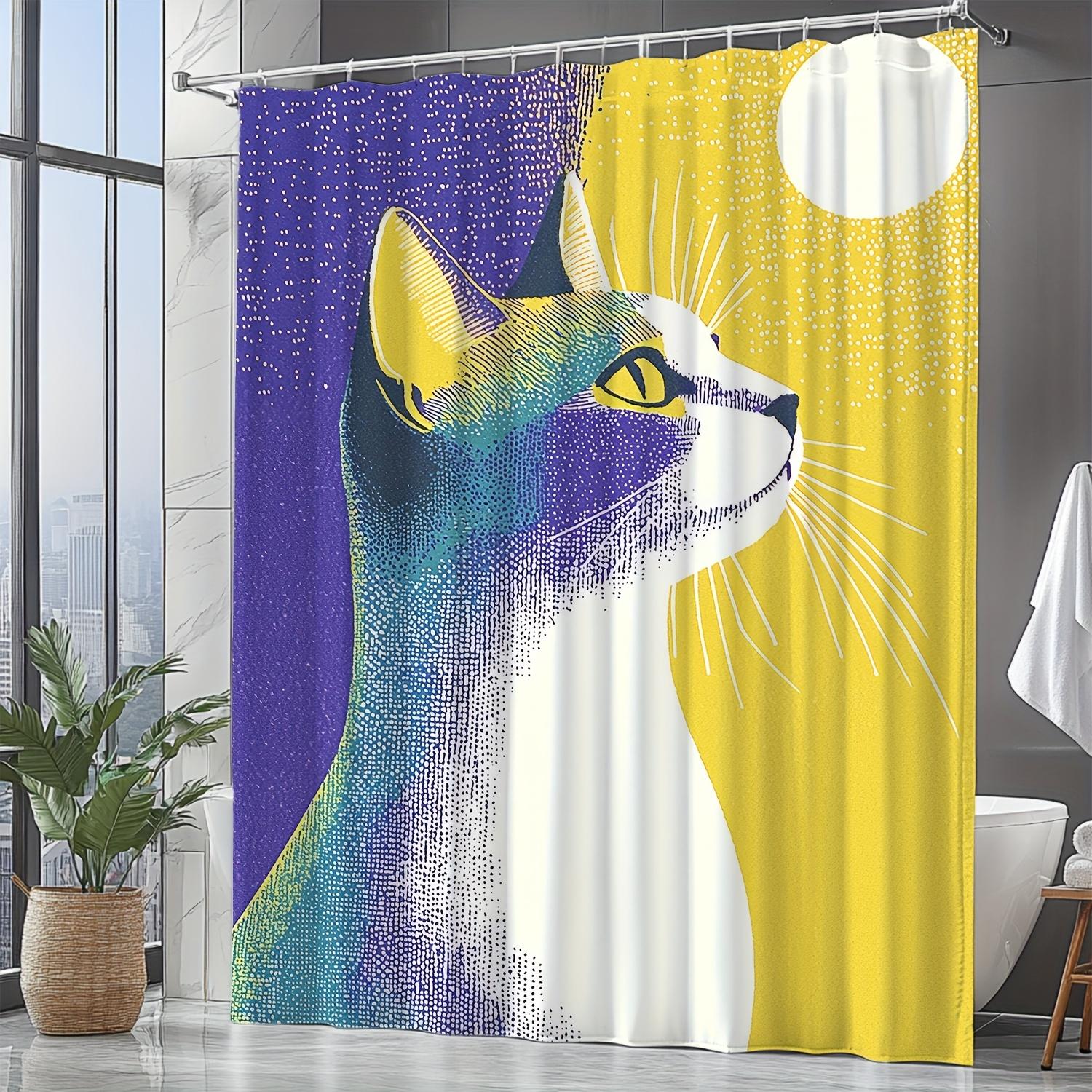 1pc Whimsical Cat Illustration Shower Curtain - Modern Nordic Style, Colorful Cartoon Cat Design, Washable Polyester Fabric with 90x180cm35x71in