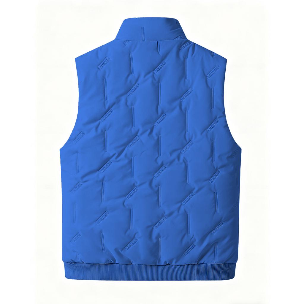 Men's And Women's Casual Solid Color Textured Embossed Stand-up Collar Zipper Fleece Warm Sleeveless Cotton Vest