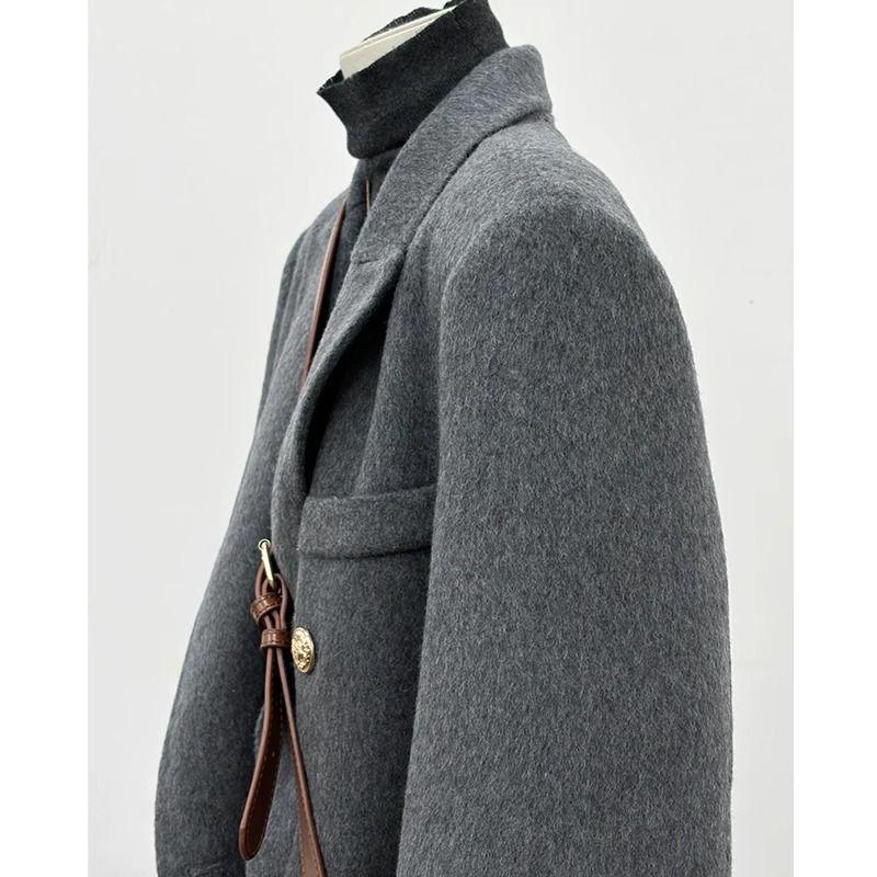 Petite Damen High-End Koreanischer Stil Grau Wolle Herbst/Winter Mantel Blazer