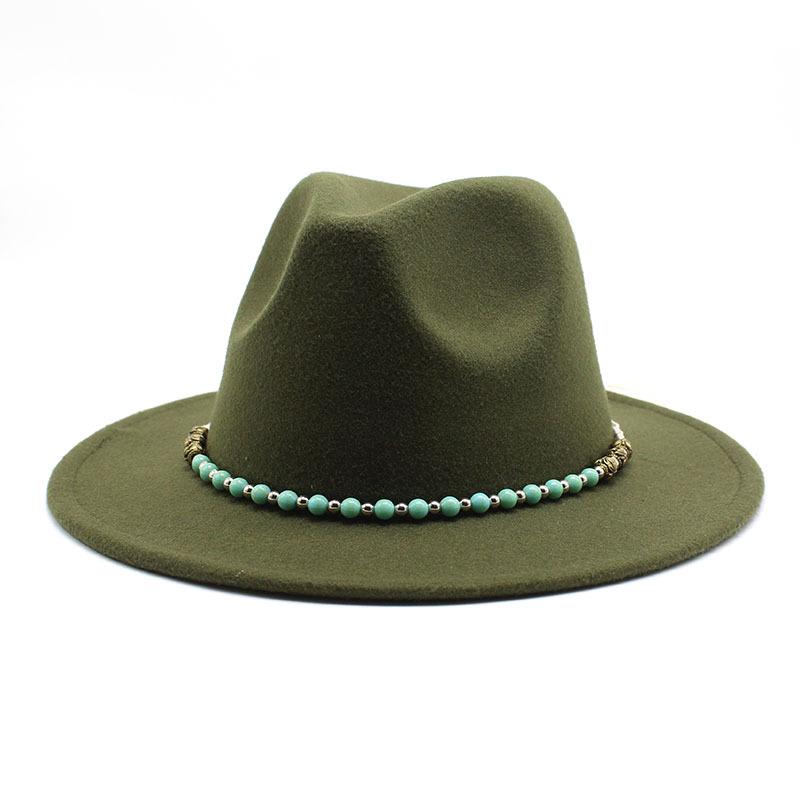 Chain Woolen British Retro Jazz Hat Big-Brimmed Top Hat Woolen Hat Retro Big-Brimmed Hat White Top Hat