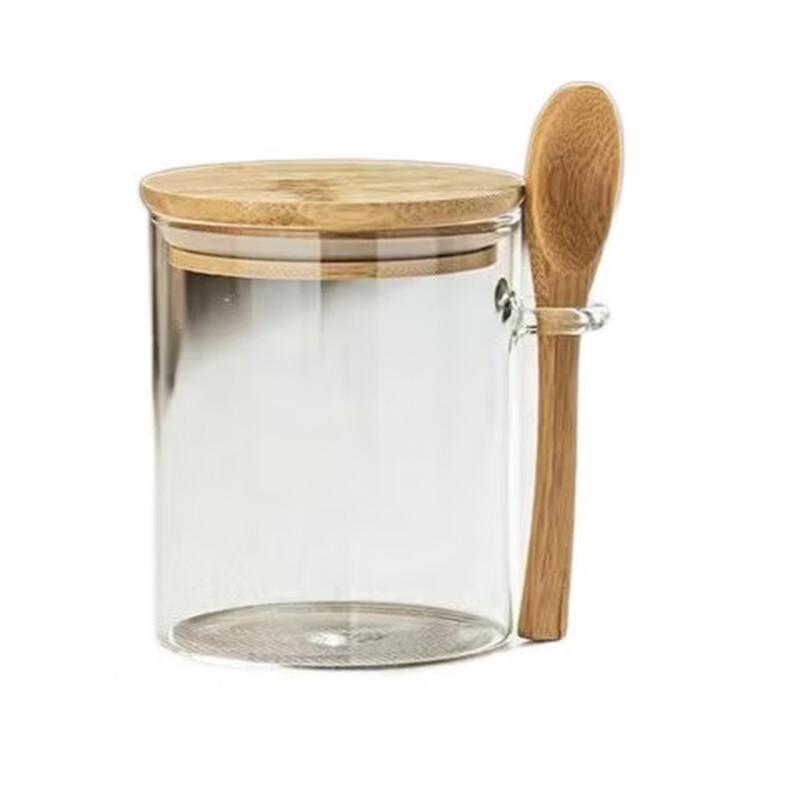 ZISIZ Round Glass Storage Jars with Spoons, 4-Pack