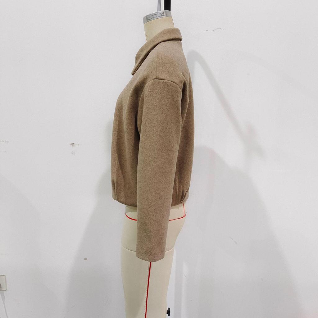 Women's Tweed Lapel Jacket: 2025 Spring/Autumn Fashion with Waist-Cinching Pleats and Zipper.